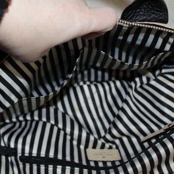 Kate Spade Pebbled Leather Purse Large Cream Black Handbag Satchel Bag 2 Tone - Picture 9 of 11